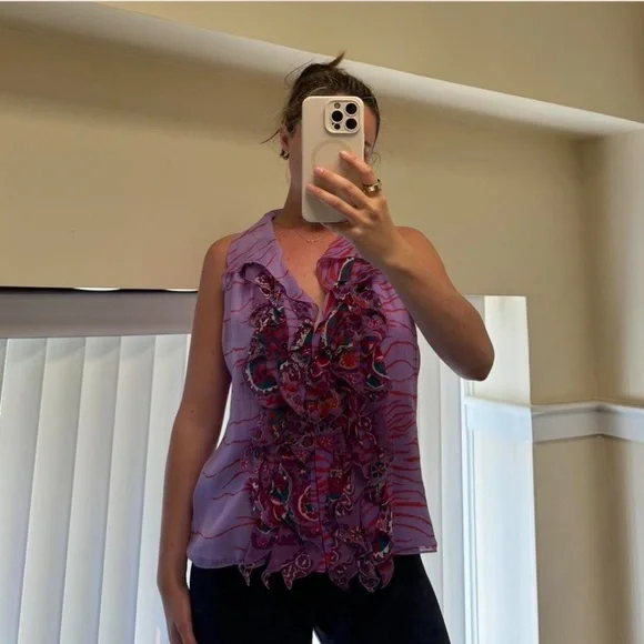 Purple Floral Women's sleeveless blouse - Picture 1 of 6